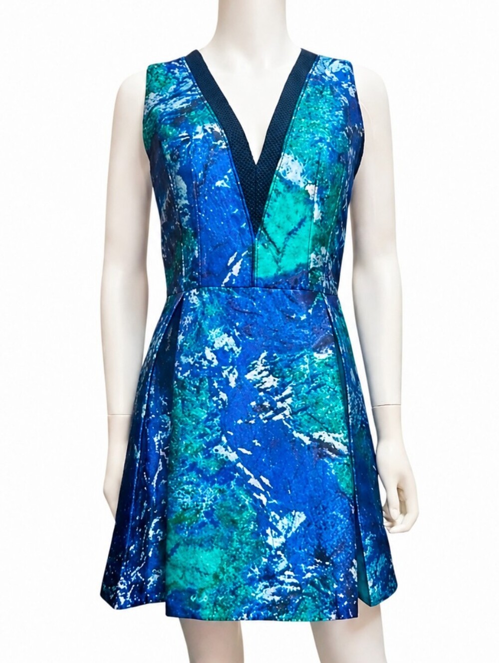 PROENZA SCHOULER | Blue Green Jacquard Fit & Flare Mini Dress Size 4